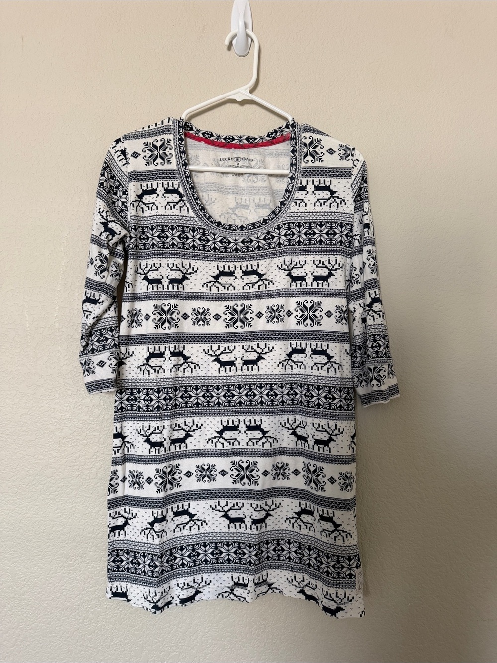 Lucky Brand Black & White Reindeer Print Nightshirt